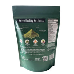 The Nerve Brand Neuropathy Superfood Blend chocolate powder stirred in a glass for a nutrient boost.
