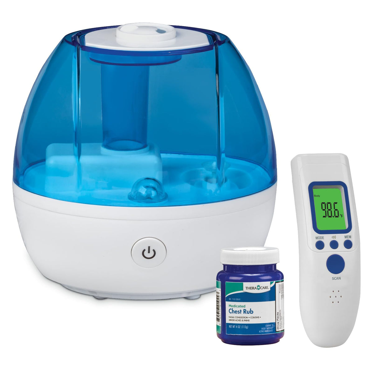Thera Care cool mist humidifier close-up shows mist output for dry air relief.