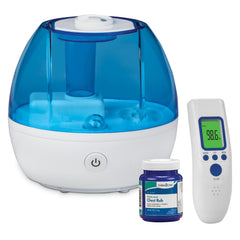 Thera Care cool mist humidifier close-up shows mist output for dry air relief.