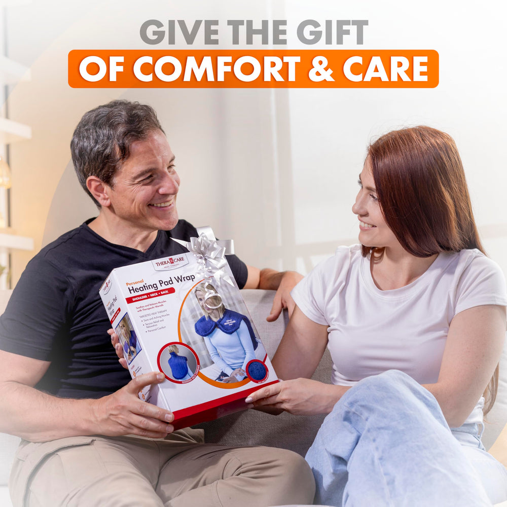 Thera Care wrap provides broad coverage over neck and shoulders for targeted warmth.
