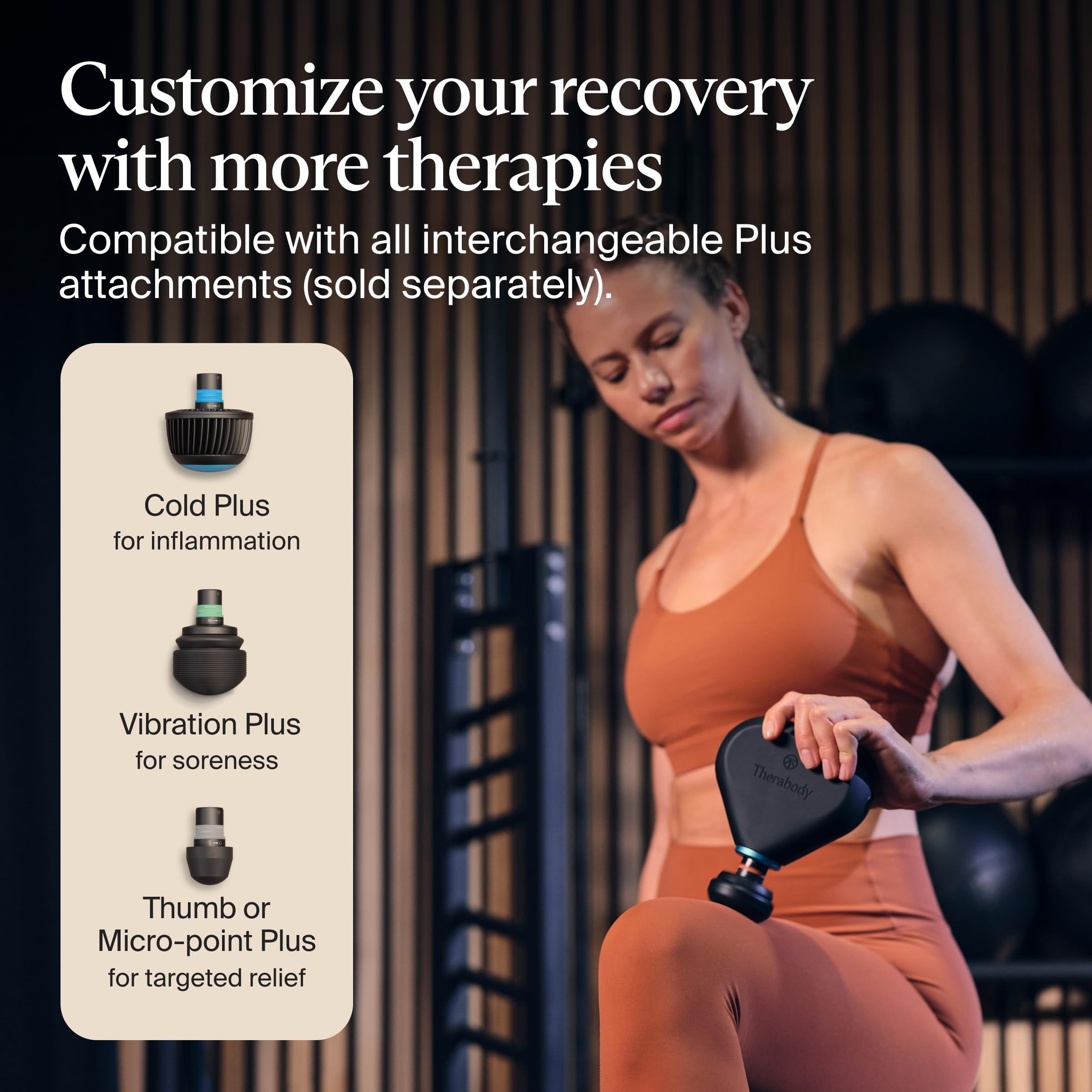 TheraGun Mini Plus with attachments ready for cold therapy