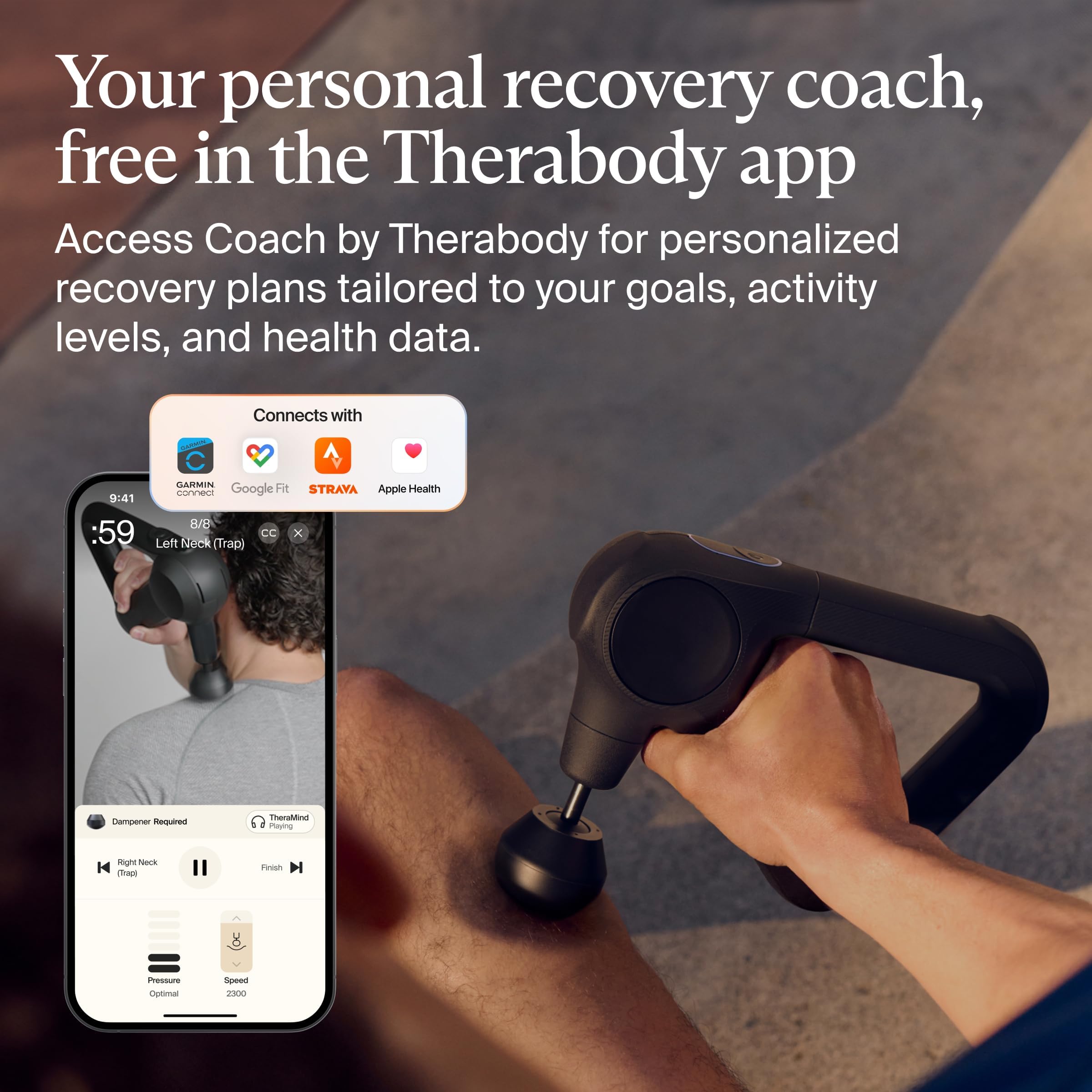 Theragun Prime app control enables guided routines for personalized recovery.