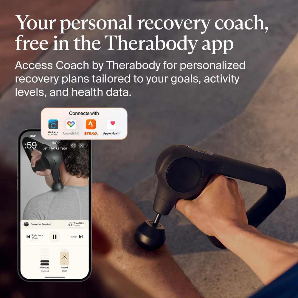 Theragun Prime app control enables guided routines for personalized recovery.