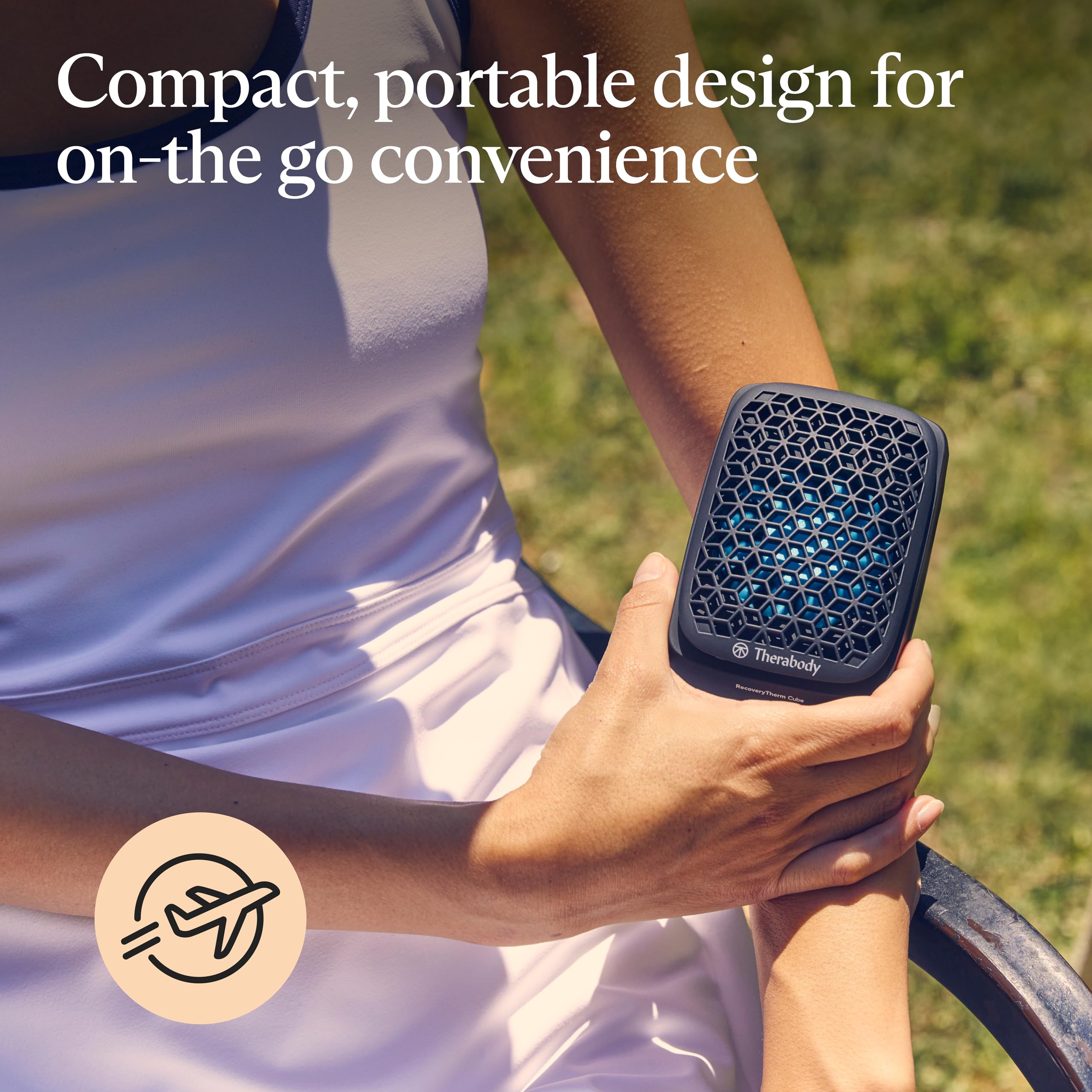 TheraGun RecoveryTherm Cube cordless design for portable on the go relief