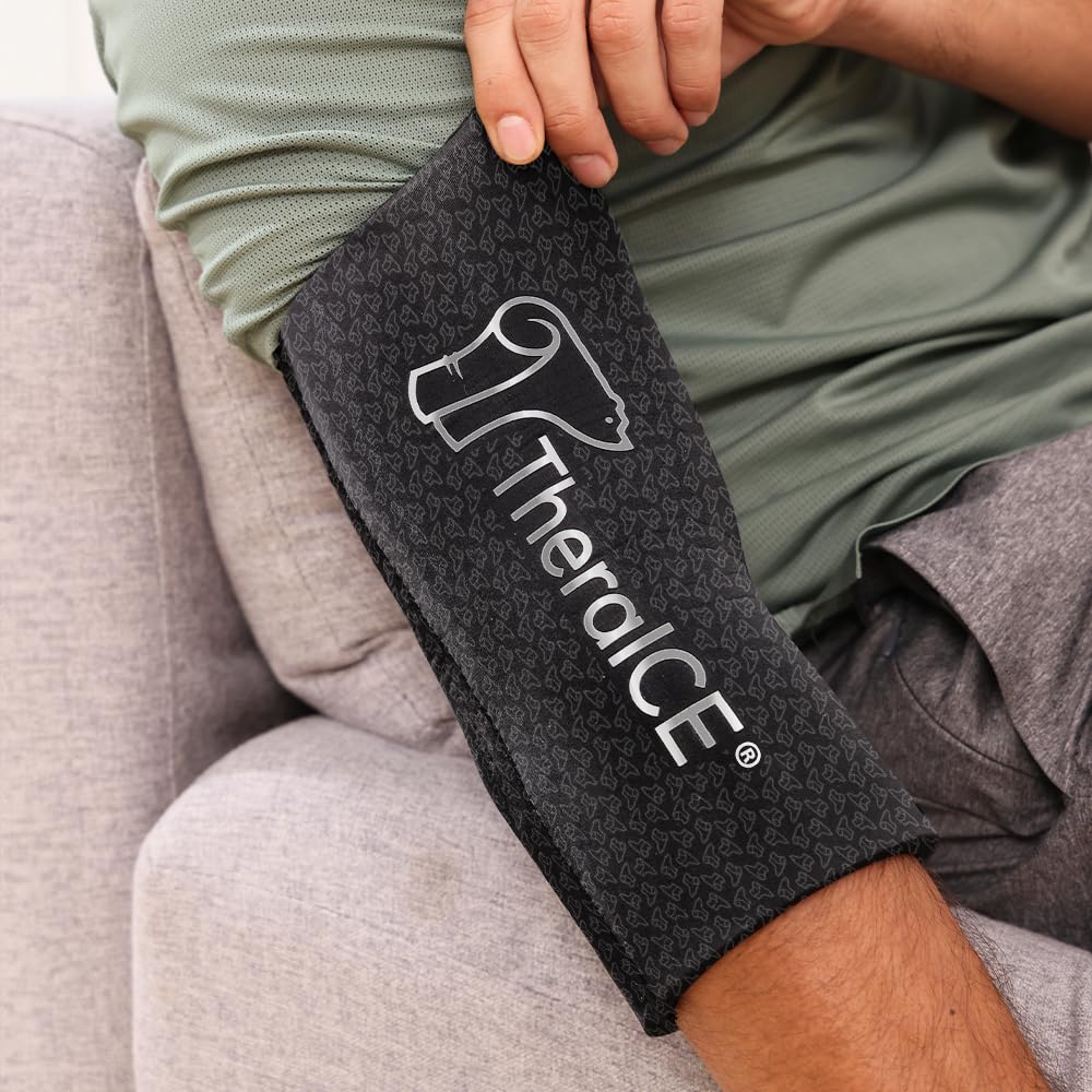 TheraICE elbow tendonitis relief wrap provides cold therapy with flexible fit.