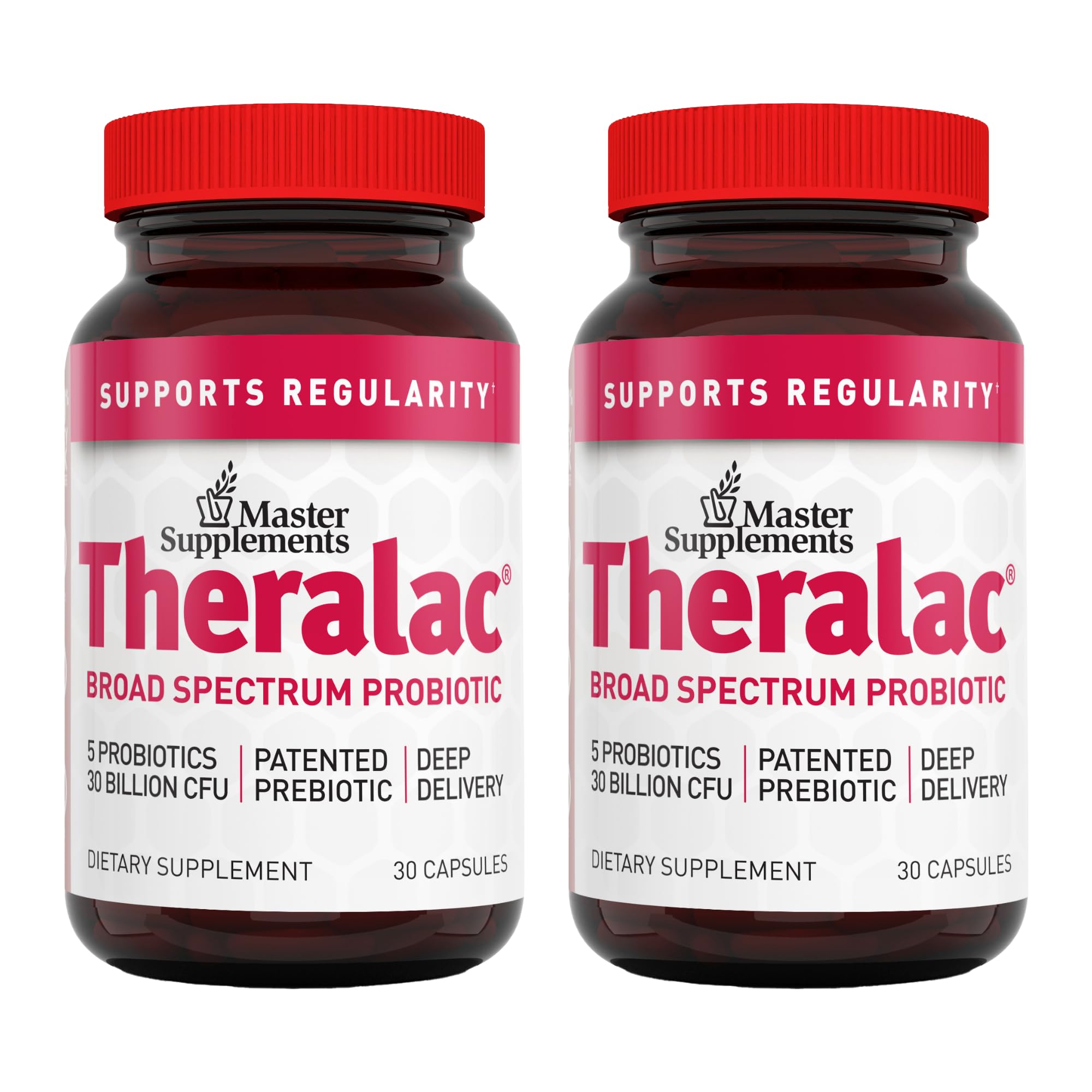Theralac two-bottle pack on display supports everyday gut health and comfort.