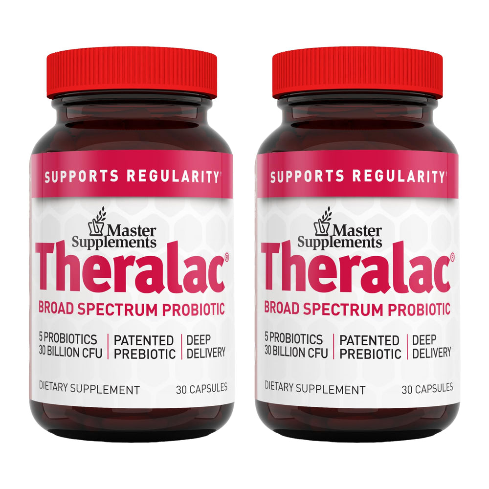 Theralac two-bottle pack on display supports everyday gut health and comfort.