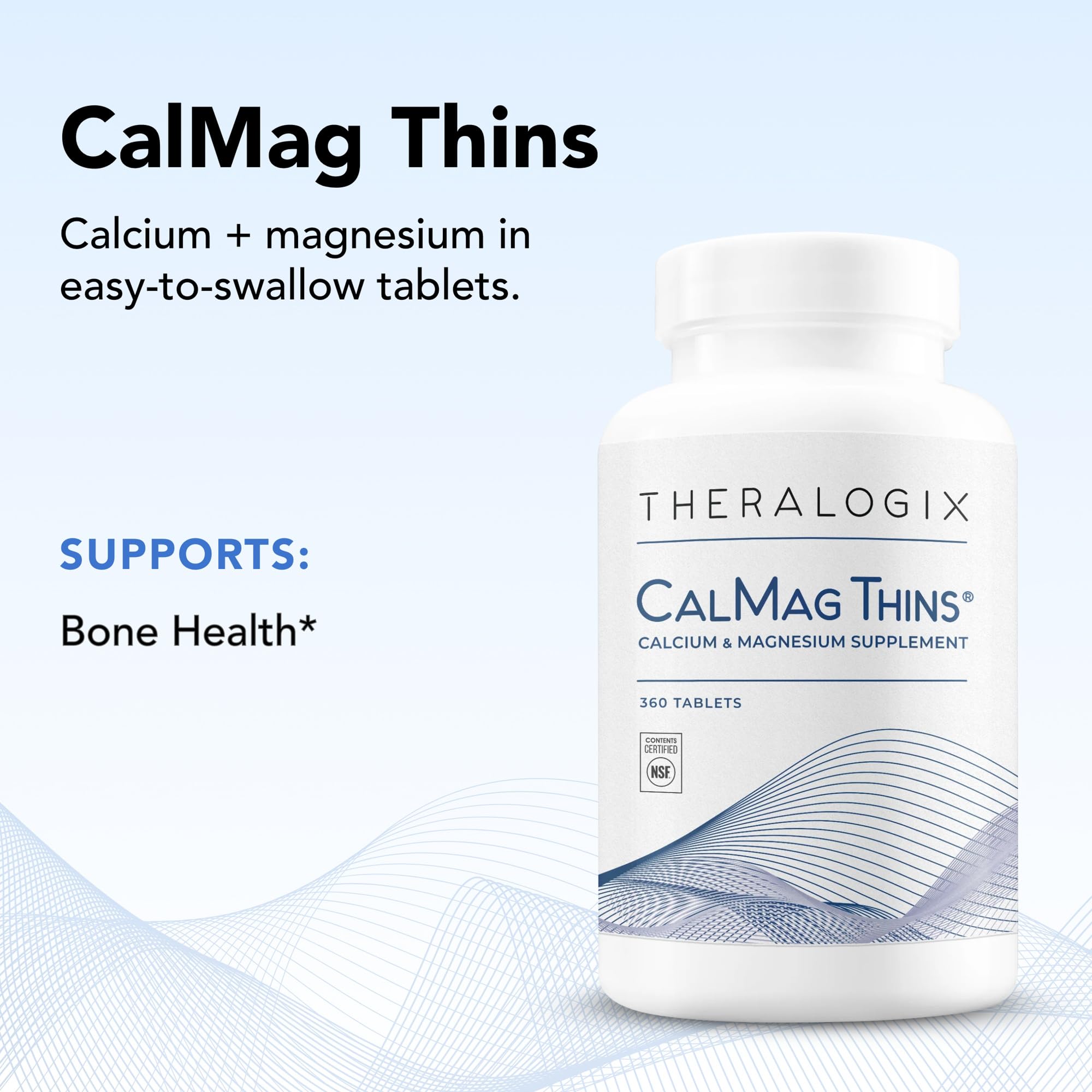 Theralogix CalMag Thins label indicates take with meals for absorption