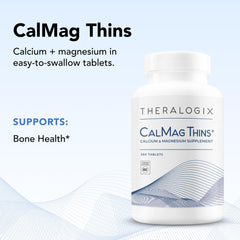 Theralogix CalMag Thins label indicates take with meals for absorption