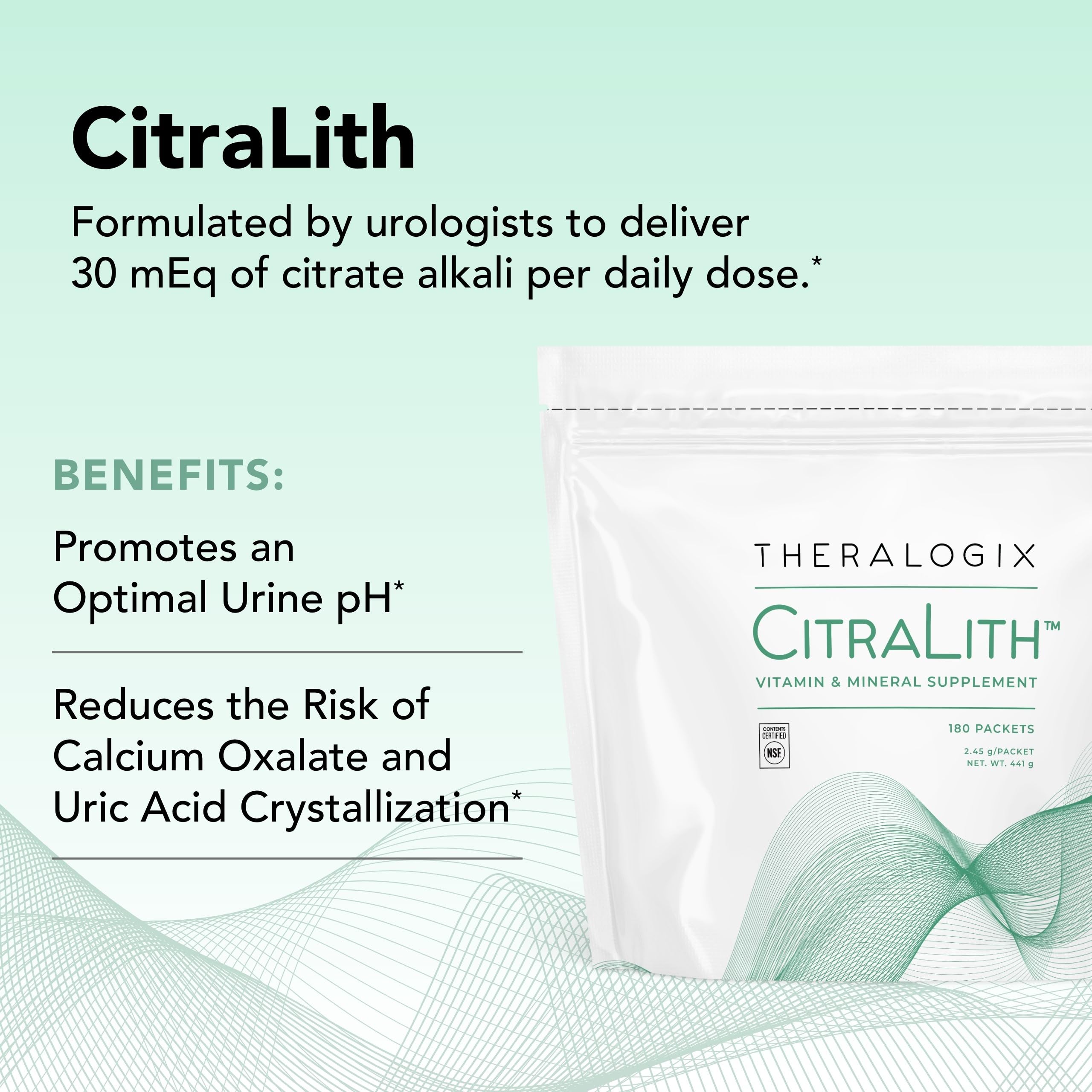 Measuring spoon with CitraLith packets for accurate daily dosing