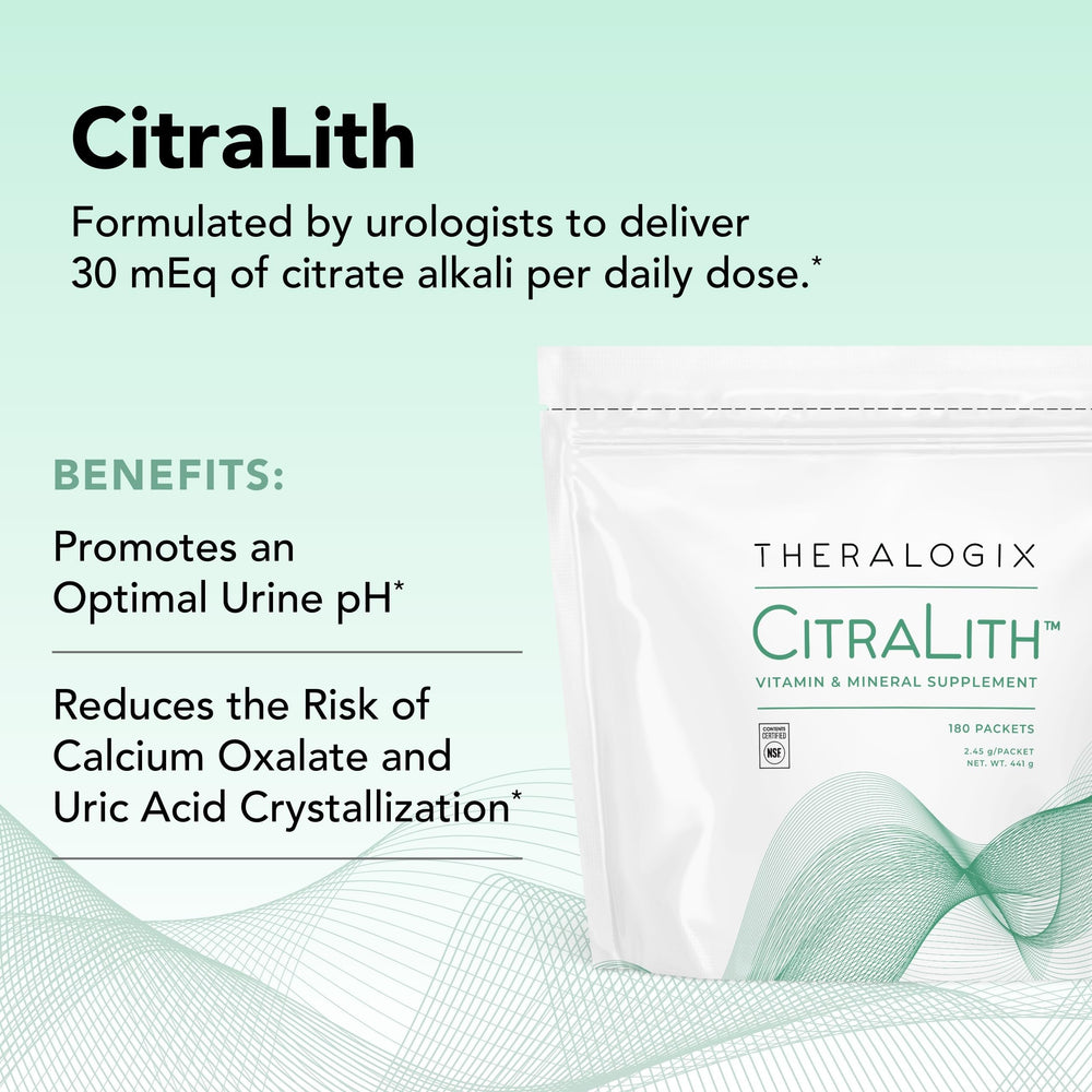 Measuring spoon with CitraLith packets for accurate daily dosing