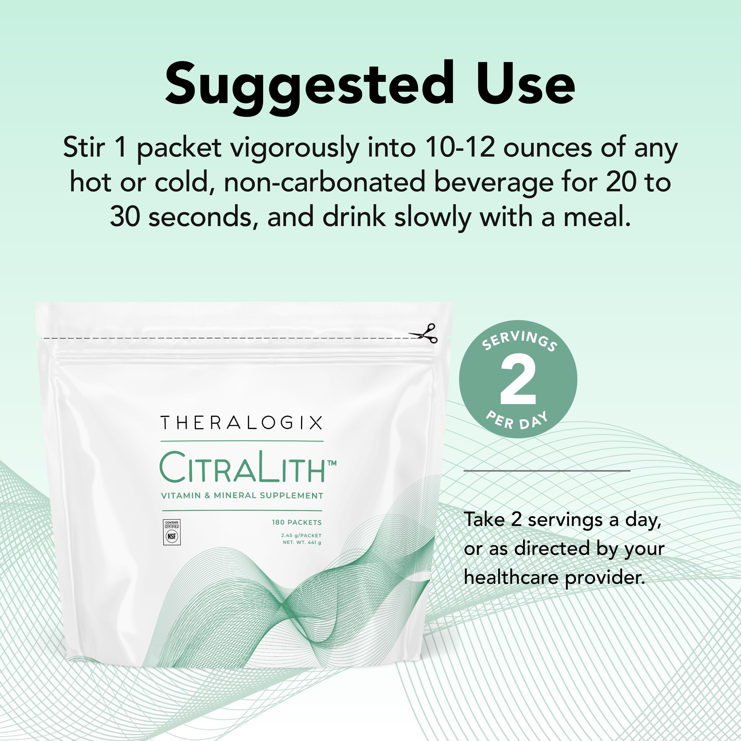NSF certified label on Theralogix CitraLith packaging indicating purity