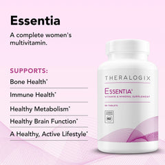 Theralogix Essentia Women’s Multivitamin label highlights essential nutrients for immune and bone health