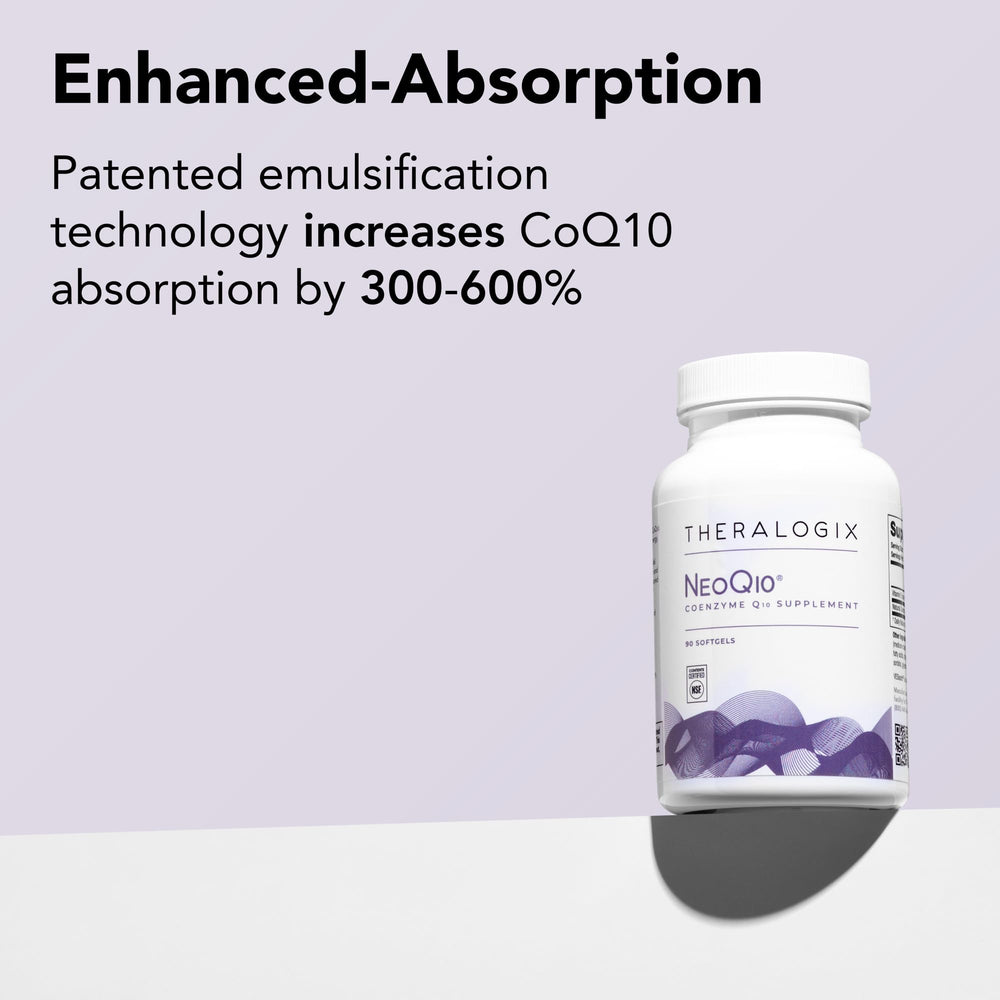 NeoQ10 capsule close-up highlighting enhanced absorption