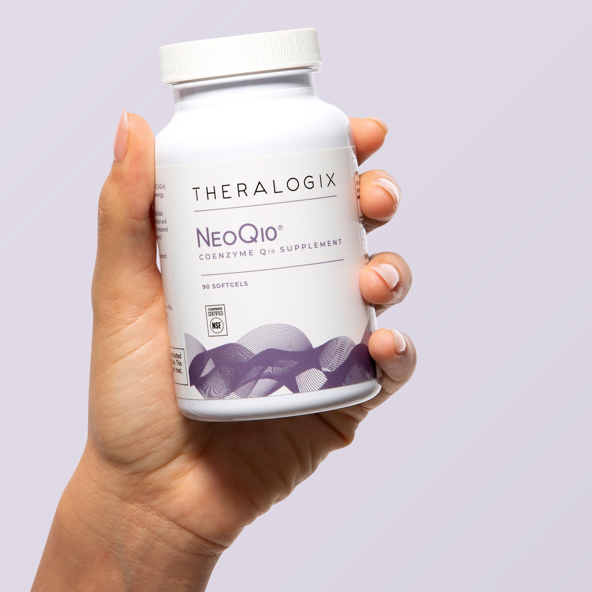 Gluten-free and vegan labels on NeoQ10 bottle