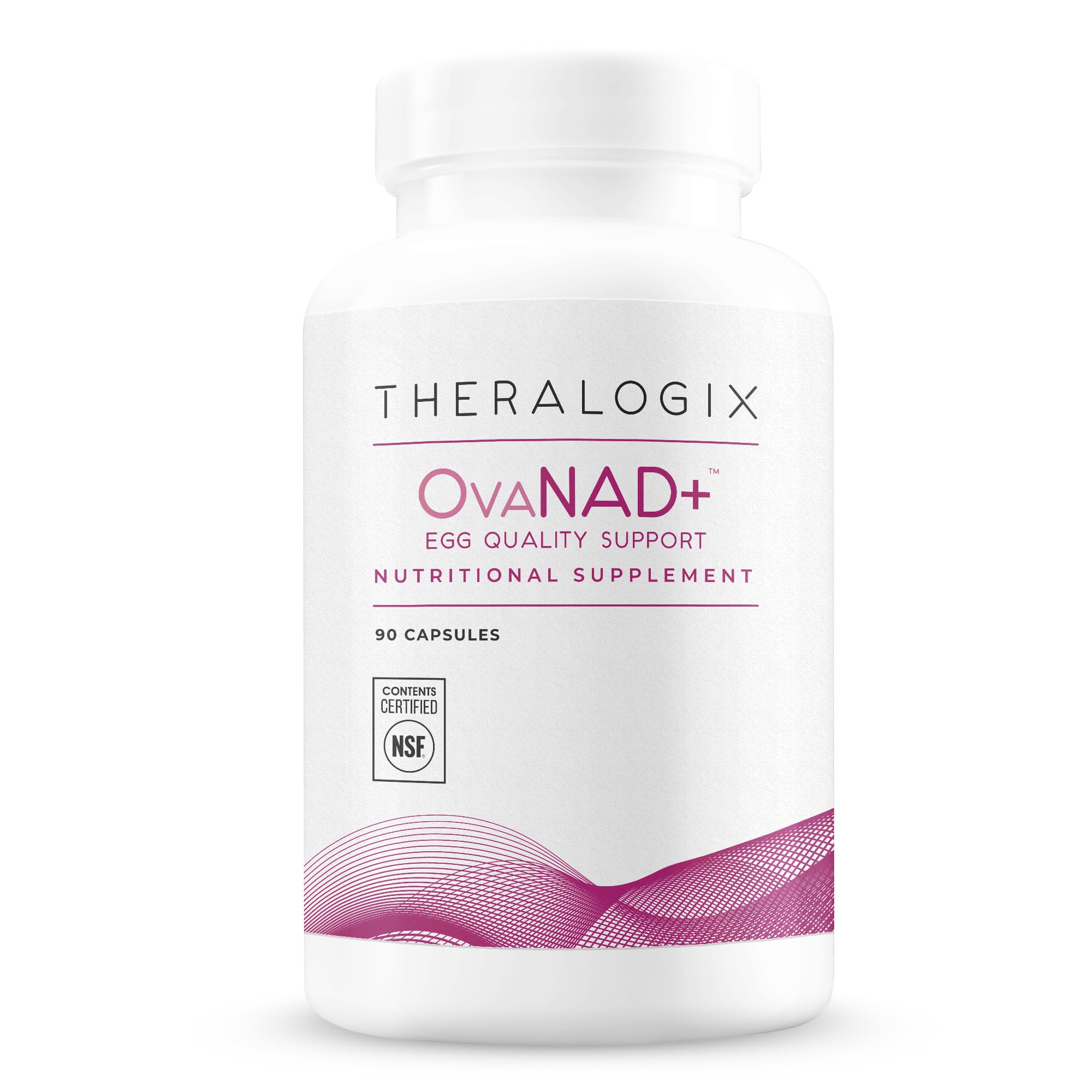Theralogix OvaNAD+ bottle front view with NR and pterostilbene for ovarian health support