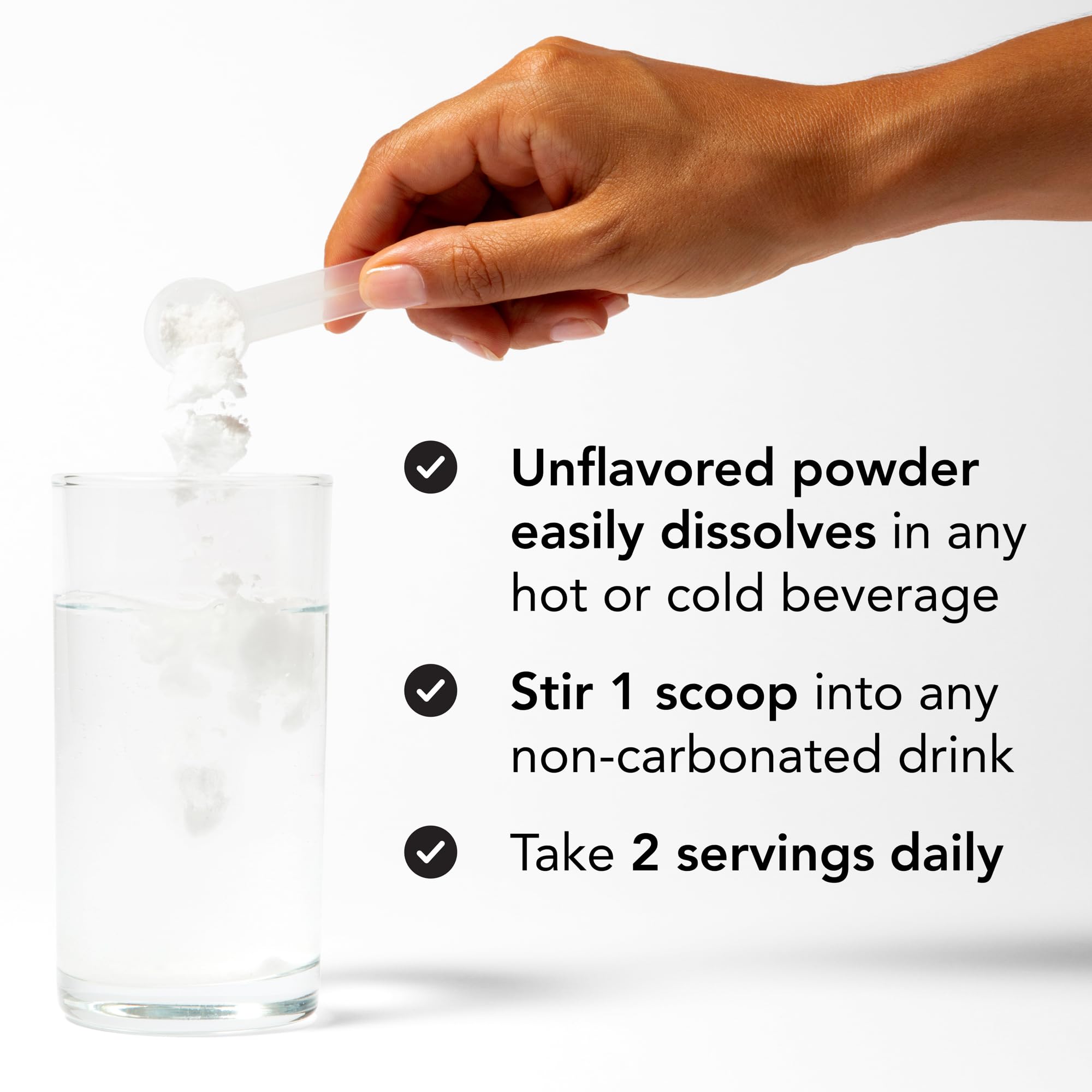 Theralogix Ovasitol mixing glass shows dissolving powder in a beverage.