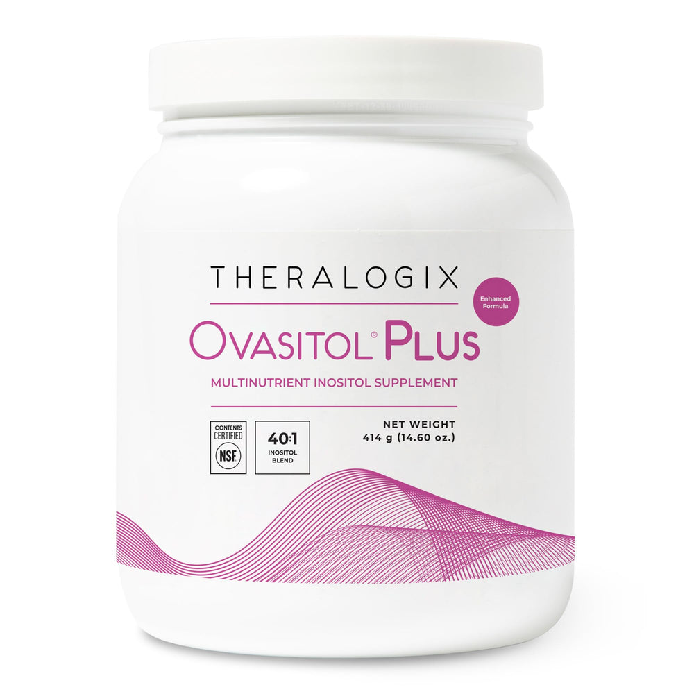 Theralogix Ovasitol Plus bottle on a clean surface, ready for daily use.