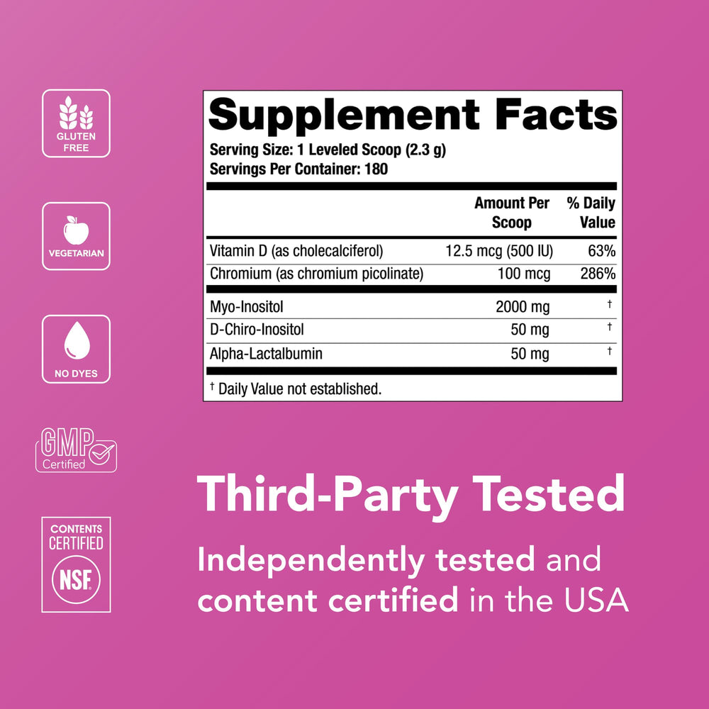 Theralogix Ovasitol Plus with chromium icon emphasizes added metabolic support.