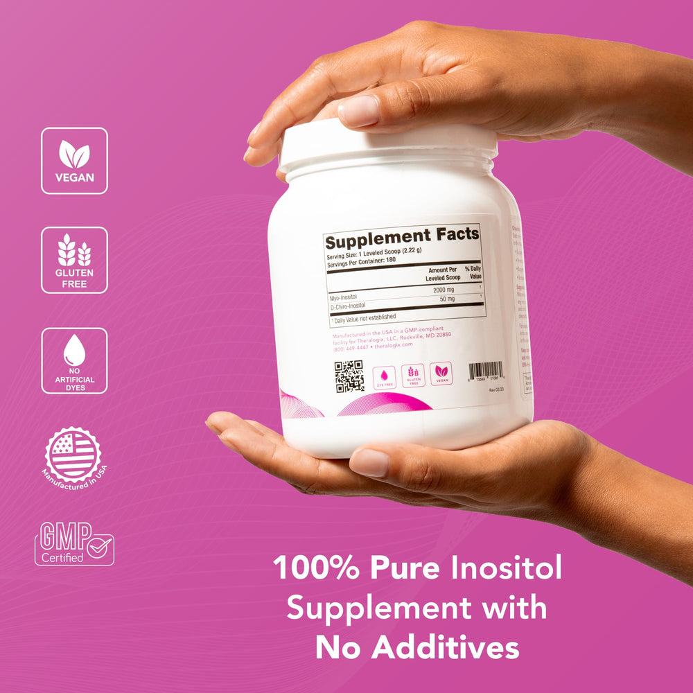Theralogix Ovasitol USA manufactured label reinforces quality and purity standards.