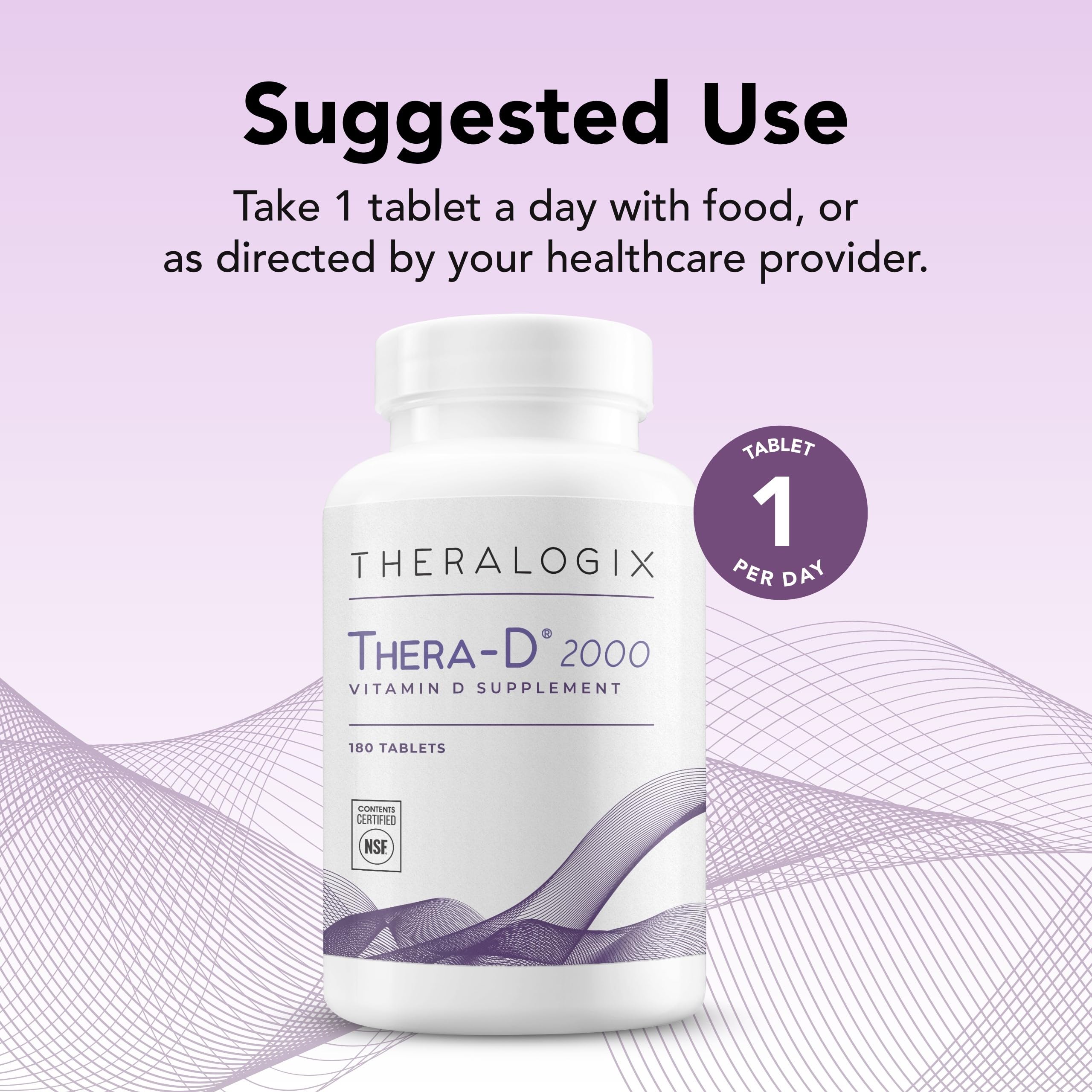 Close-up of Thera-D 2000 vitamin D3 tablet for daily wellness.