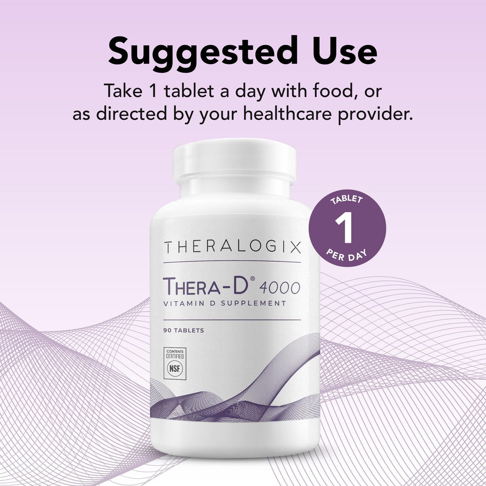 Theralogix Thera-D bottle featuring NSF certification seal for purity.