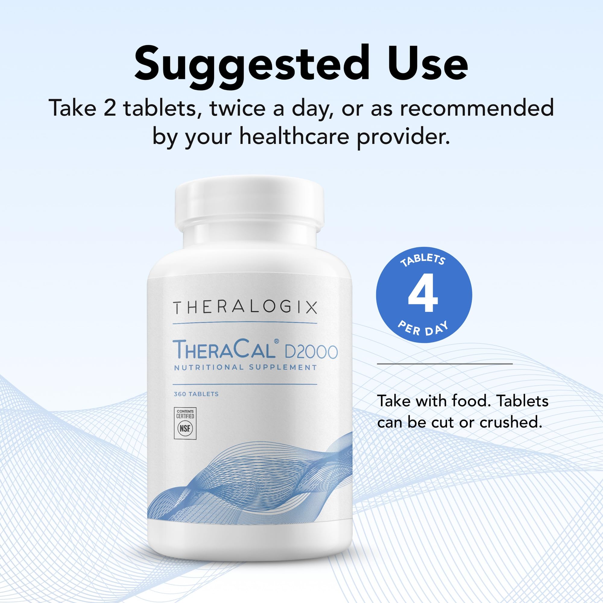Theralogix TheraCal D2000 label with NSF seal highlighting purity.