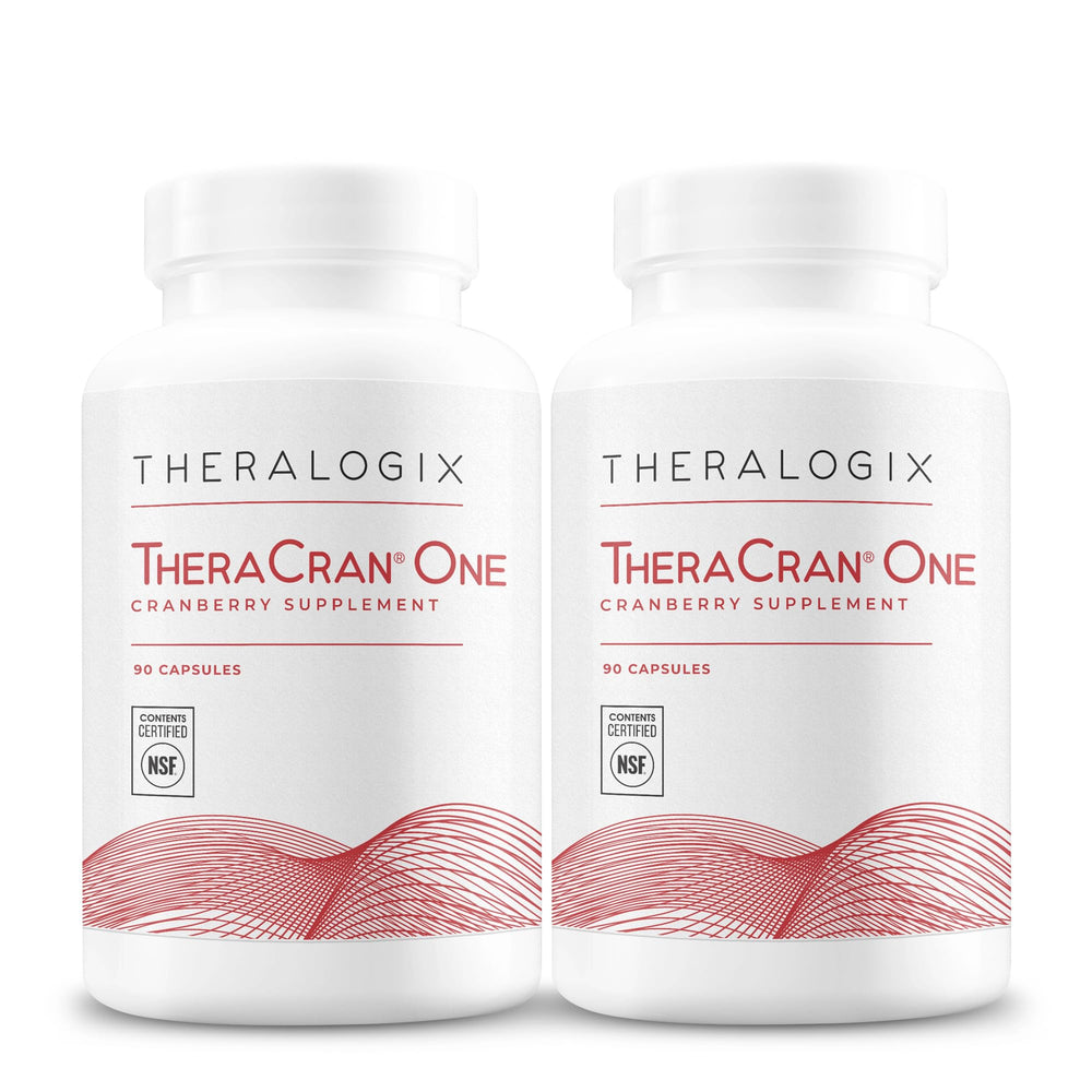 Theralogix TheraCran One cranberry capsules bottle supports urinary tract health with premium ingredients.