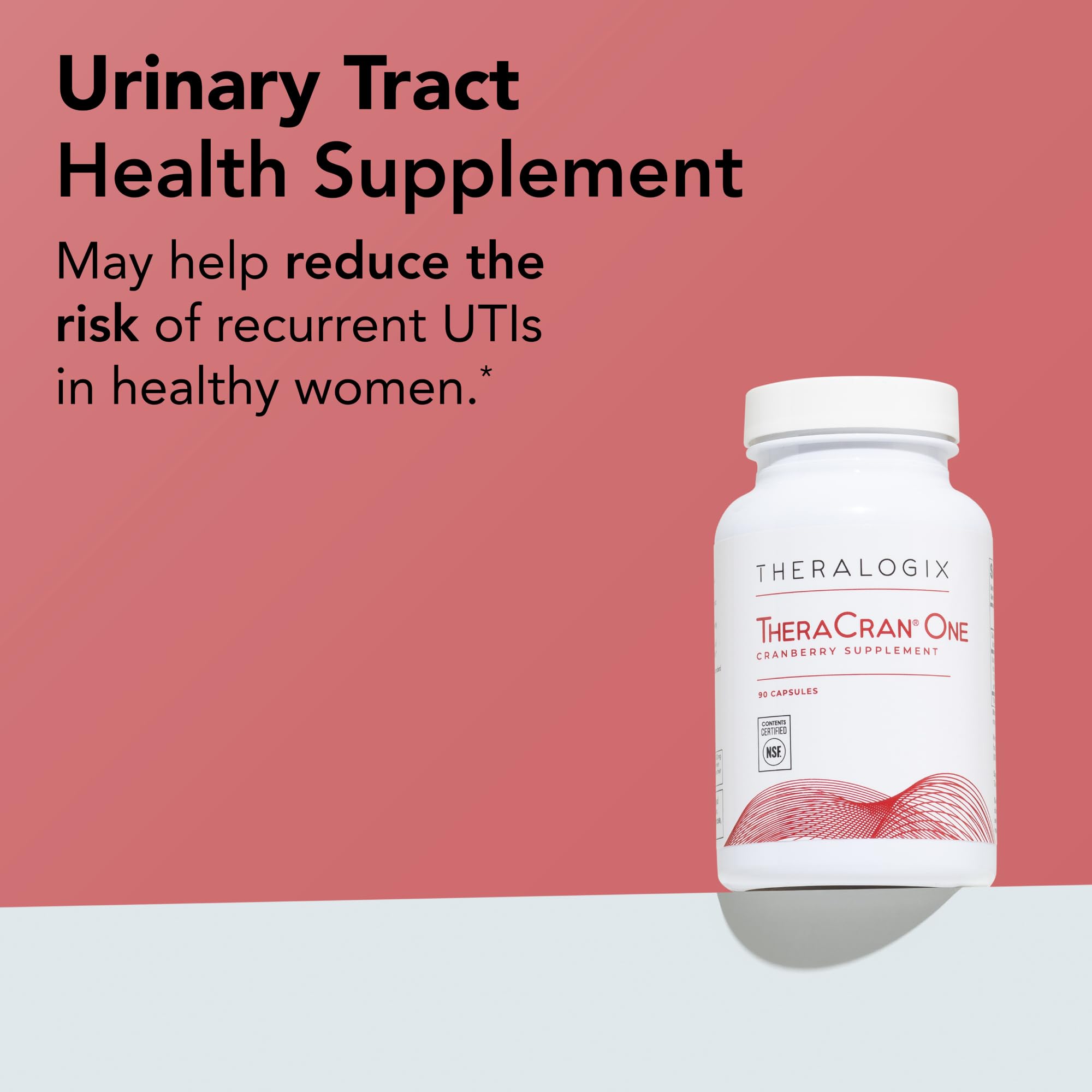 Theralogix TheraCran One capsules closeup highlights capsule texture and cranberry ingredients.