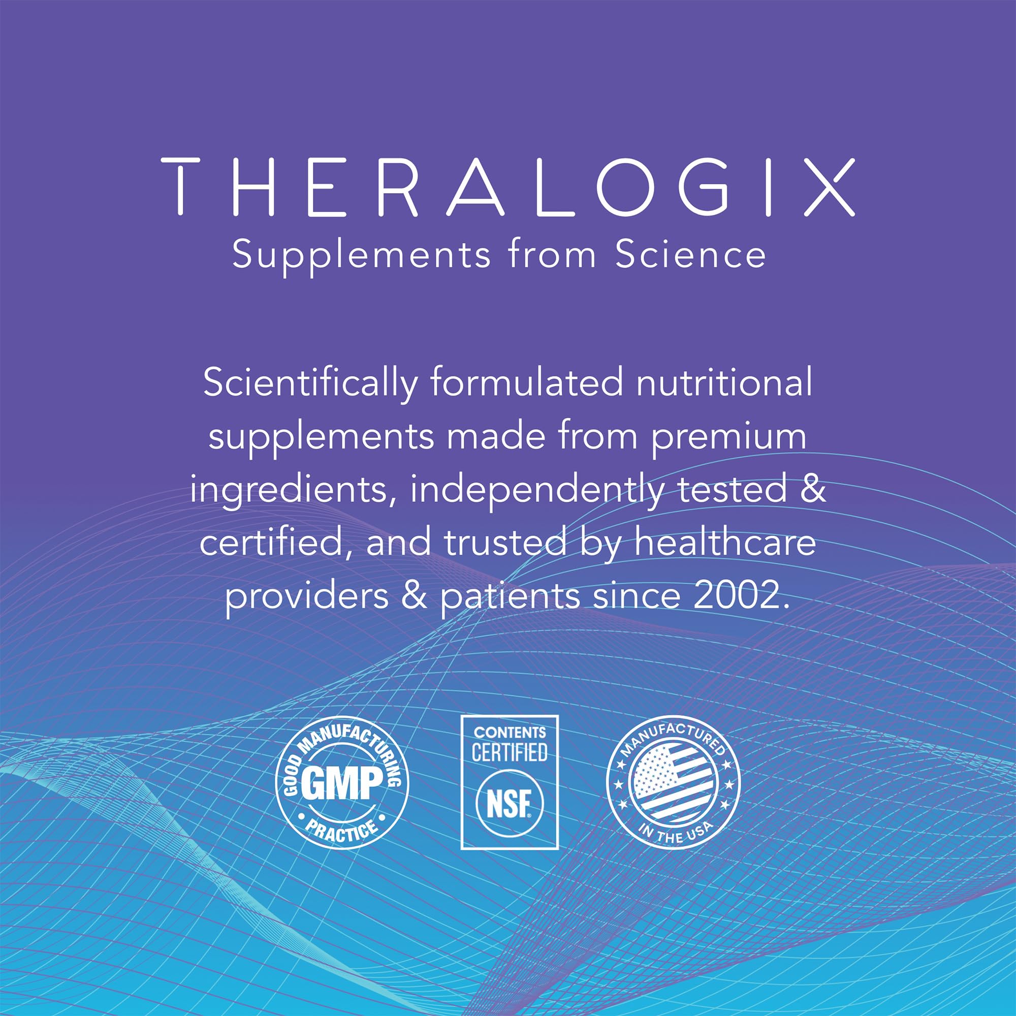 Theralogix TheraNatal nutrition panel details ingredients and NSF verification.