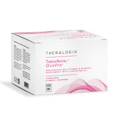 Theralogix TheraNatal OvaVite bottle showing prenatal vitamins for preconception support.