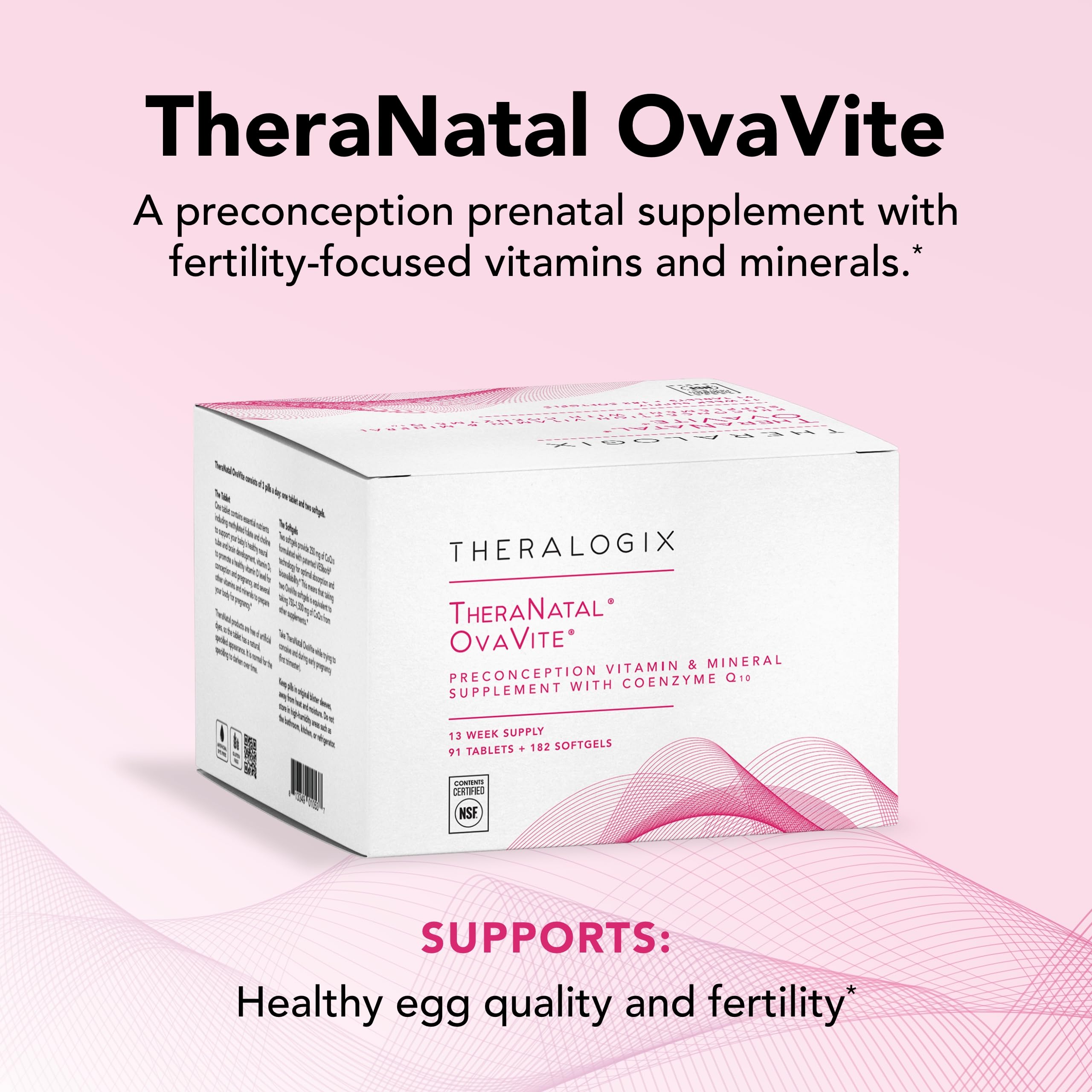 Close-up of TheraNatal OvaVite tablets for easy daily intake.
