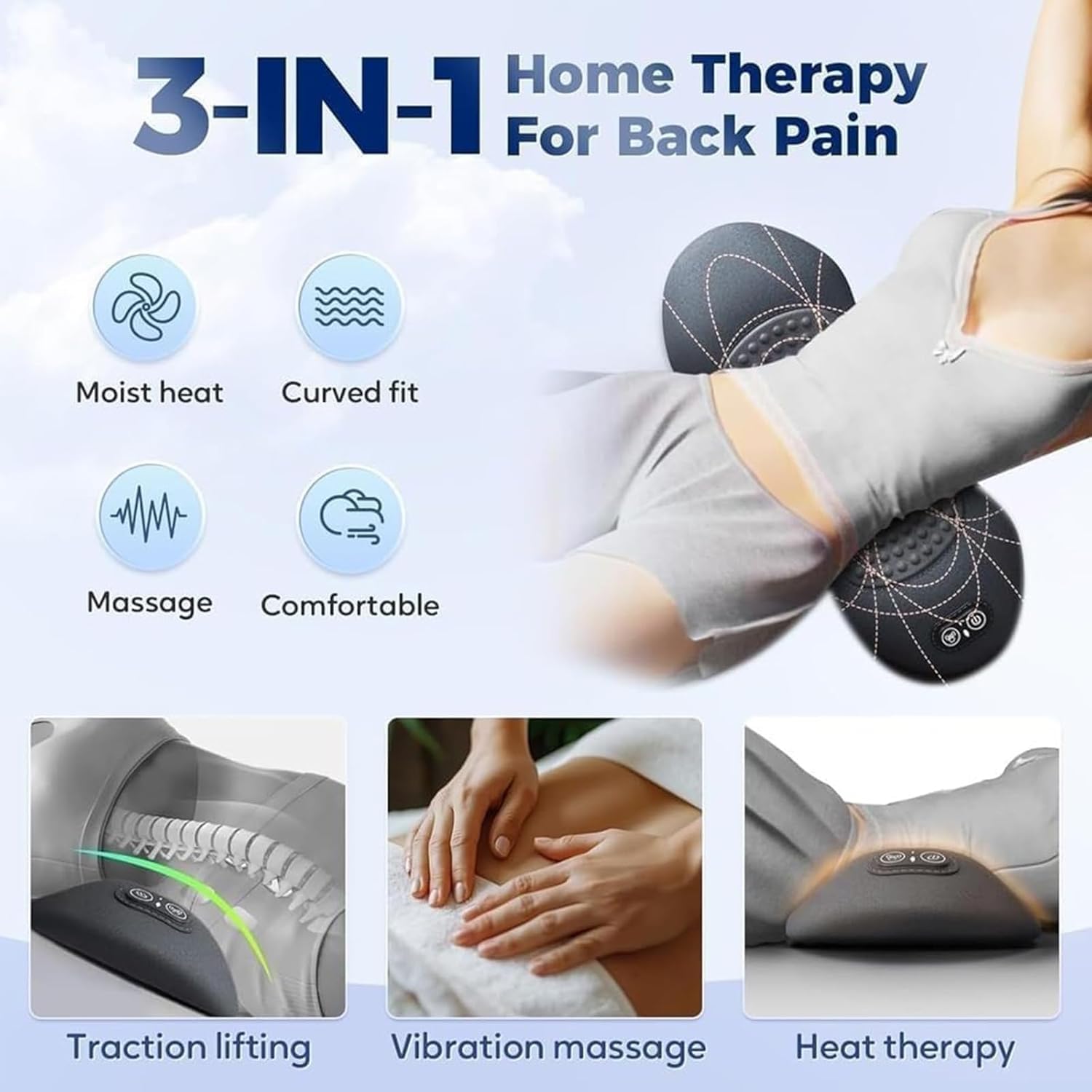 Therapillow traction massager with heat for targeted back relief