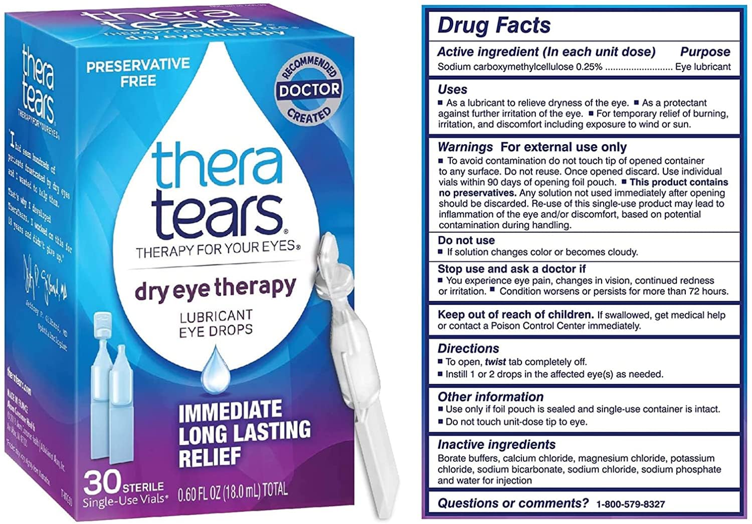 TheraTears Dry Eye Therapy 30-vial pack offering portable, preservative-free relief for dry eyes.
