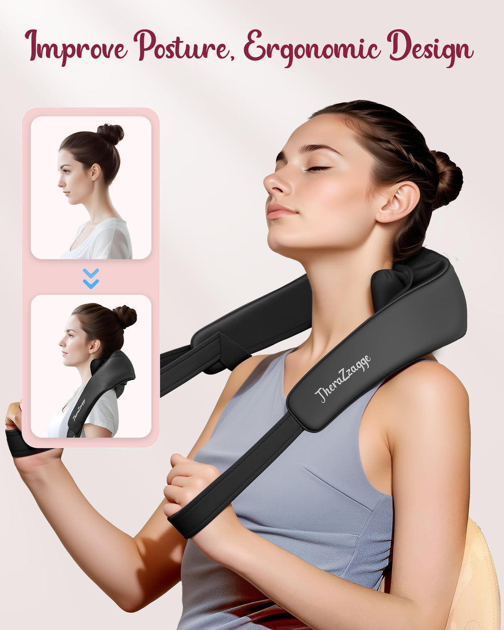 THERAZZAGGE ergonomic U-shaped design aligns neck and shoulders for precise relief.