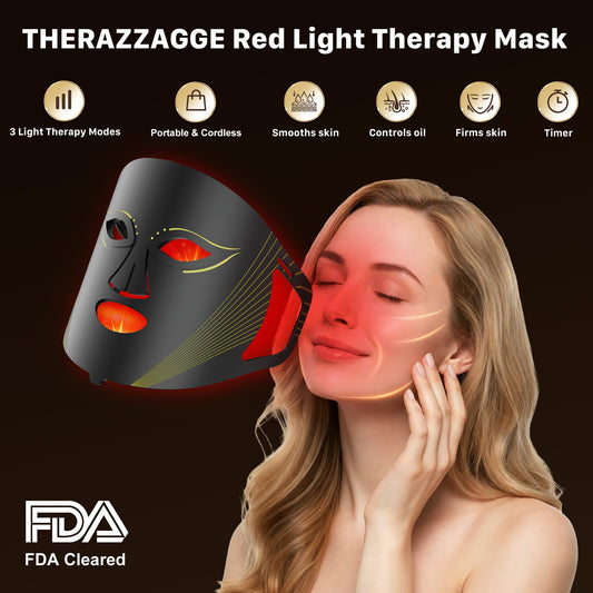 THERAZZAGGE face mask remote control in hand for convenient 3-mode sessions