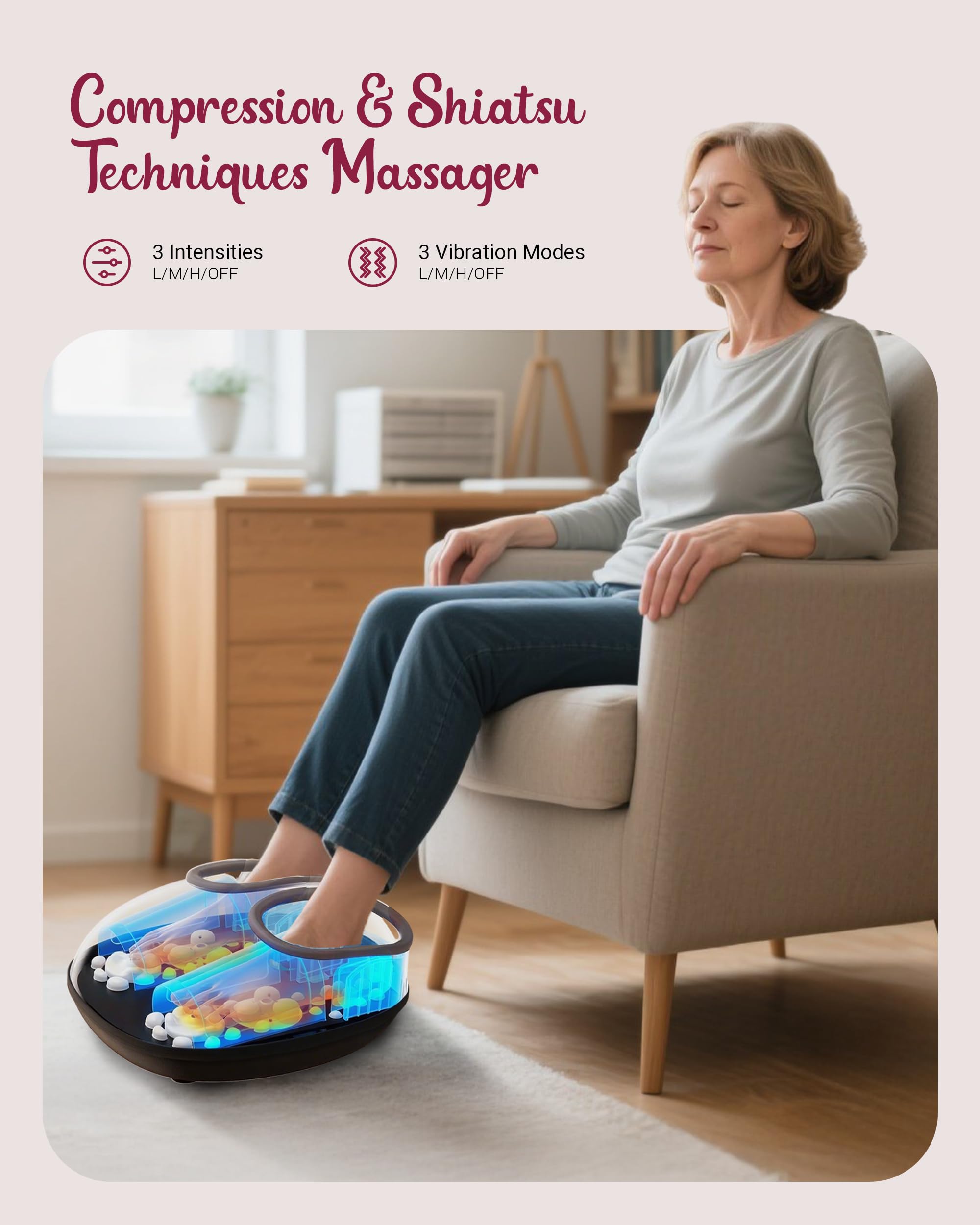 THERAZZAGGE foot massager heat levels for customizable warmth