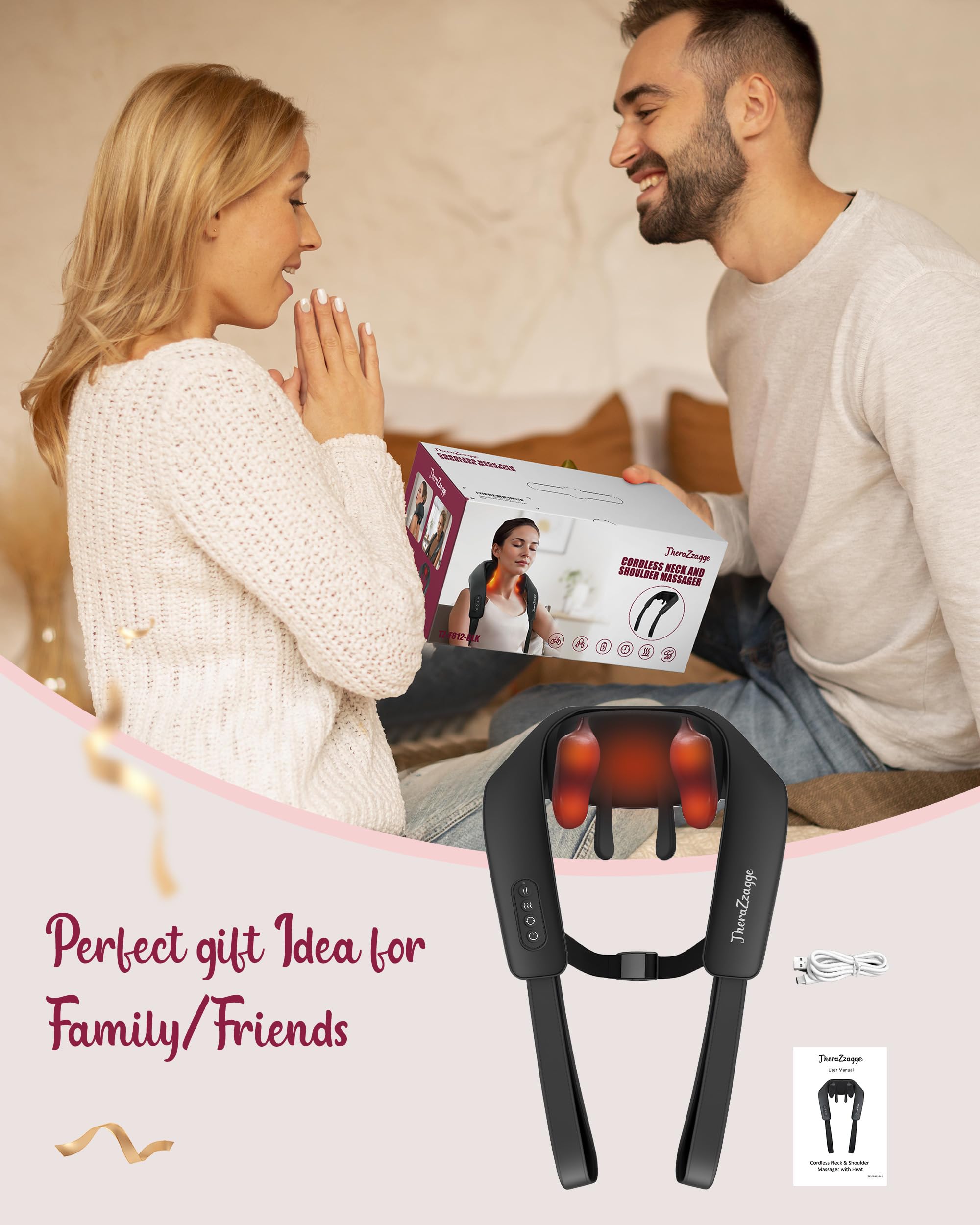 THERAZZAGGE Type-C rechargeable massager ideal for home, office, or travel.
