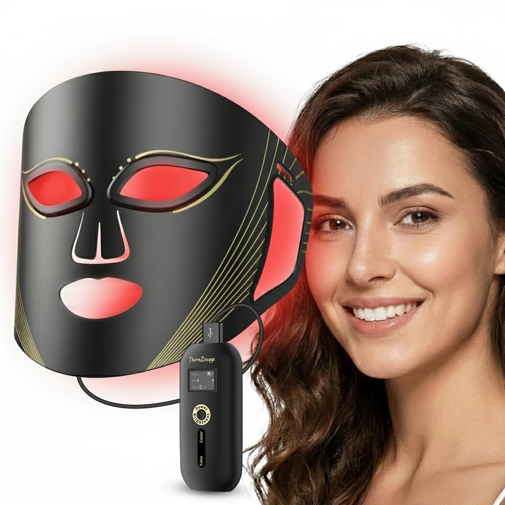 THERAZZAGGE red light mask close-up highlighting 850nm LEDs for at-home skin support