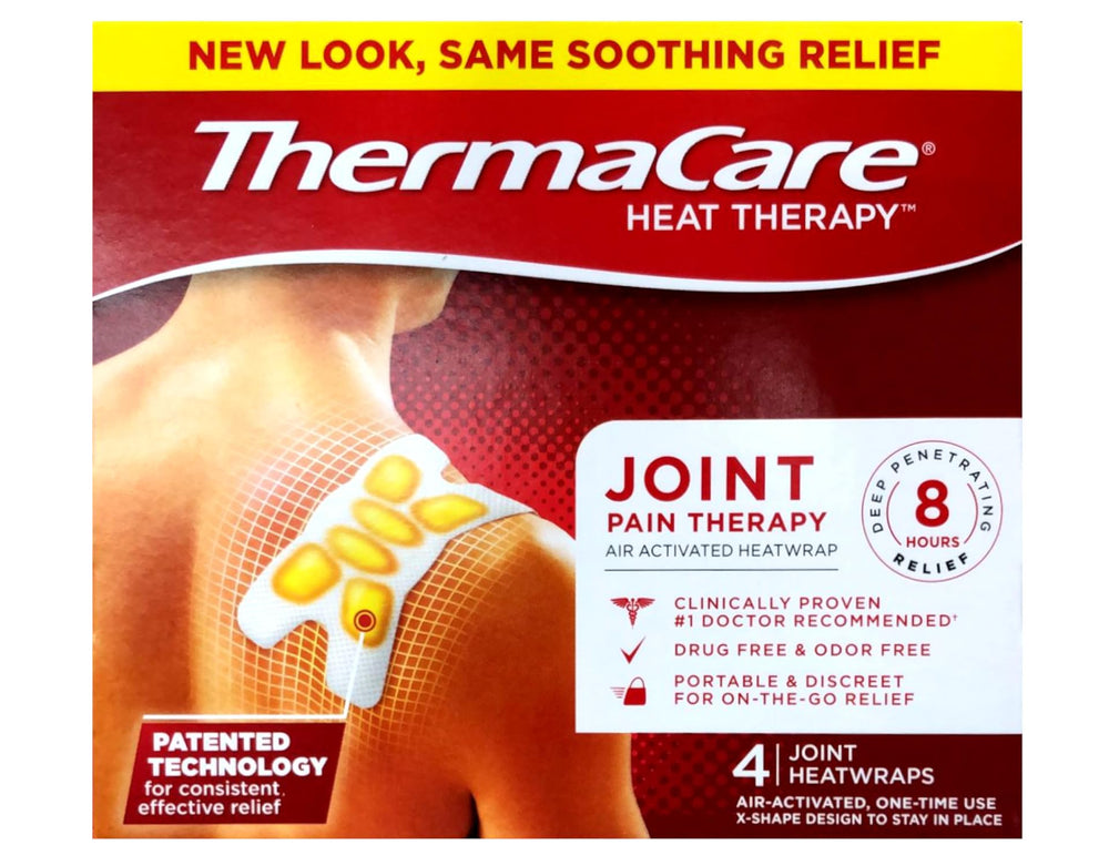 Four ThermaCare heatwraps shown inside the box
