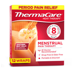 ThermaCare menstrual heating pad adhesive undergarment for targeted, discreet cramps relief.