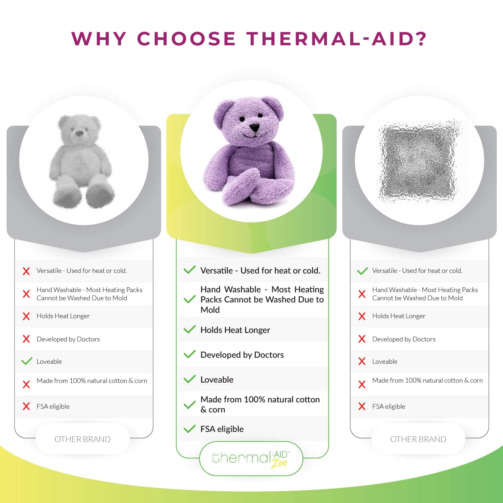Thermal-Aid Lavender Bear chills into an ice pack for refreshing cooling.