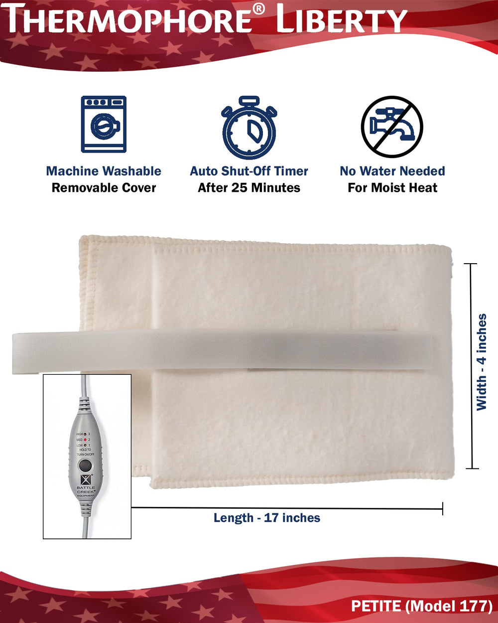 Thermophore Liberty 2 machine-washable cover simplifies cleaning.