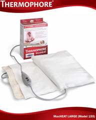 Thermophore MaxHeat Arthritis Pad thermostat control highlights adjustable temperature for comfort