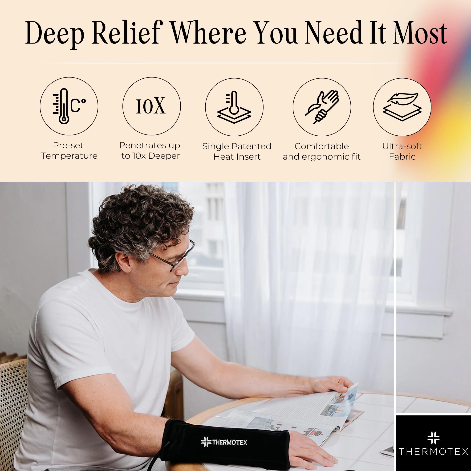 Thermotex Wrist technology emphasizes patented far infrared therapy.