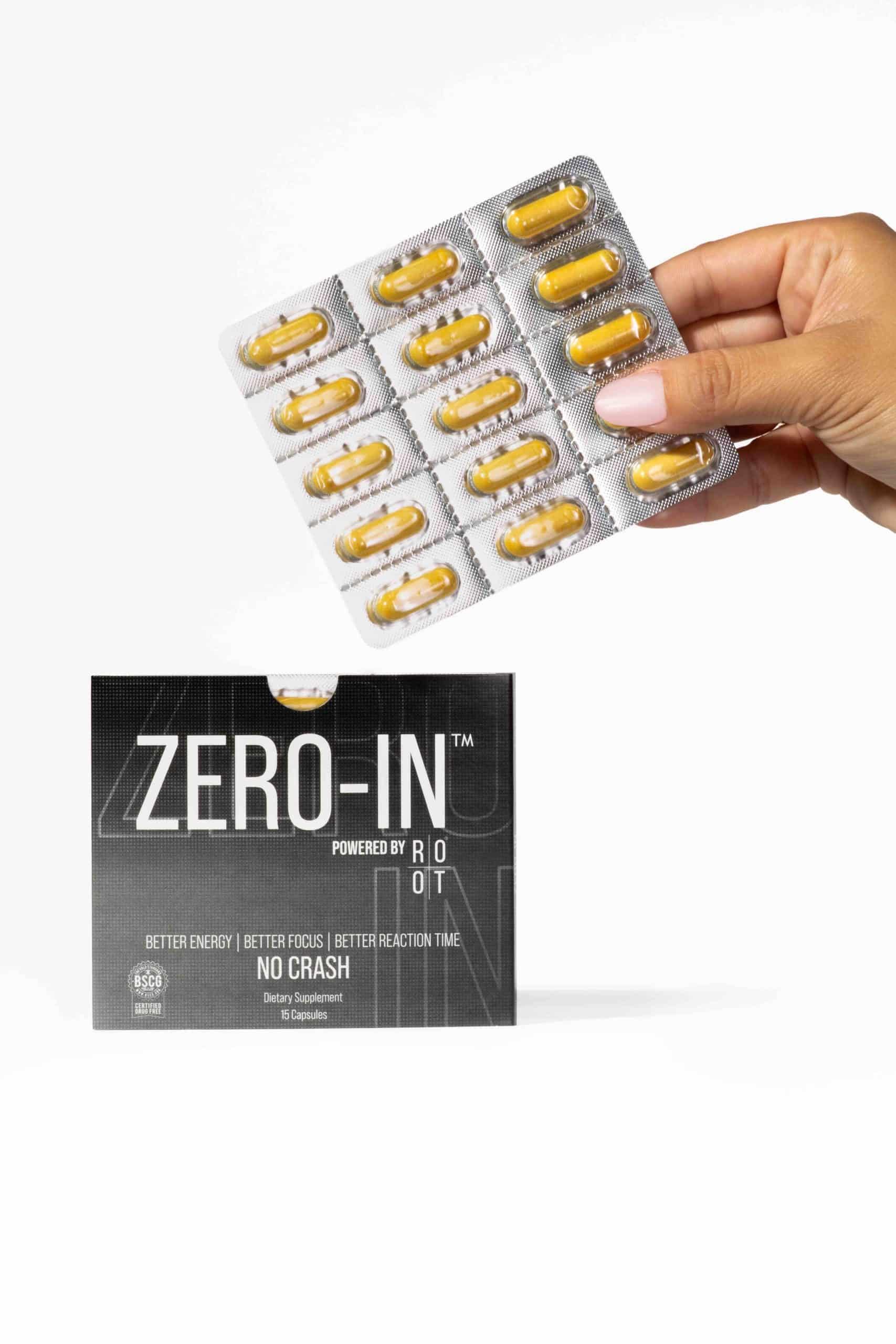 THEROOTBRANDS Root Wellness Zero-In capsules include vitamin D3 for overall wellness.