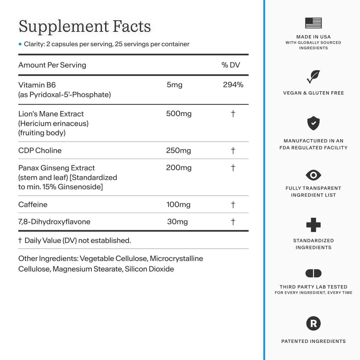 Thesis Clarity packaging closeup emphasizing vegan non-GMO formula for clean energy