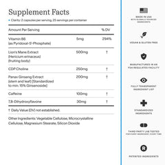 Thesis Clarity packaging closeup emphasizing vegan non-GMO formula for clean energy