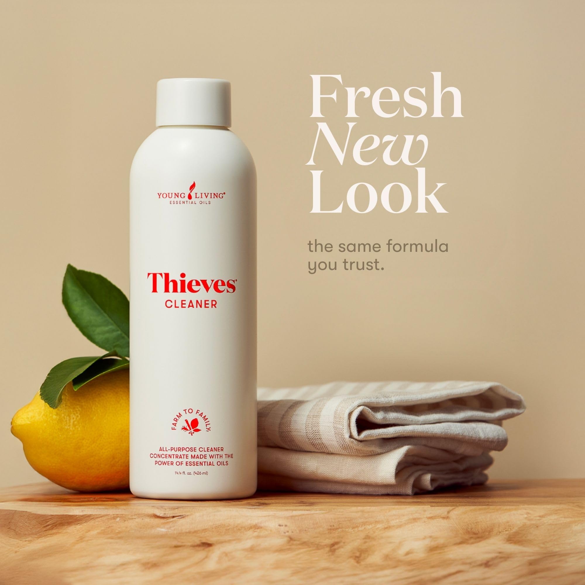 Thieves cleaner on kitchen counter demonstrates a non-streak finish.