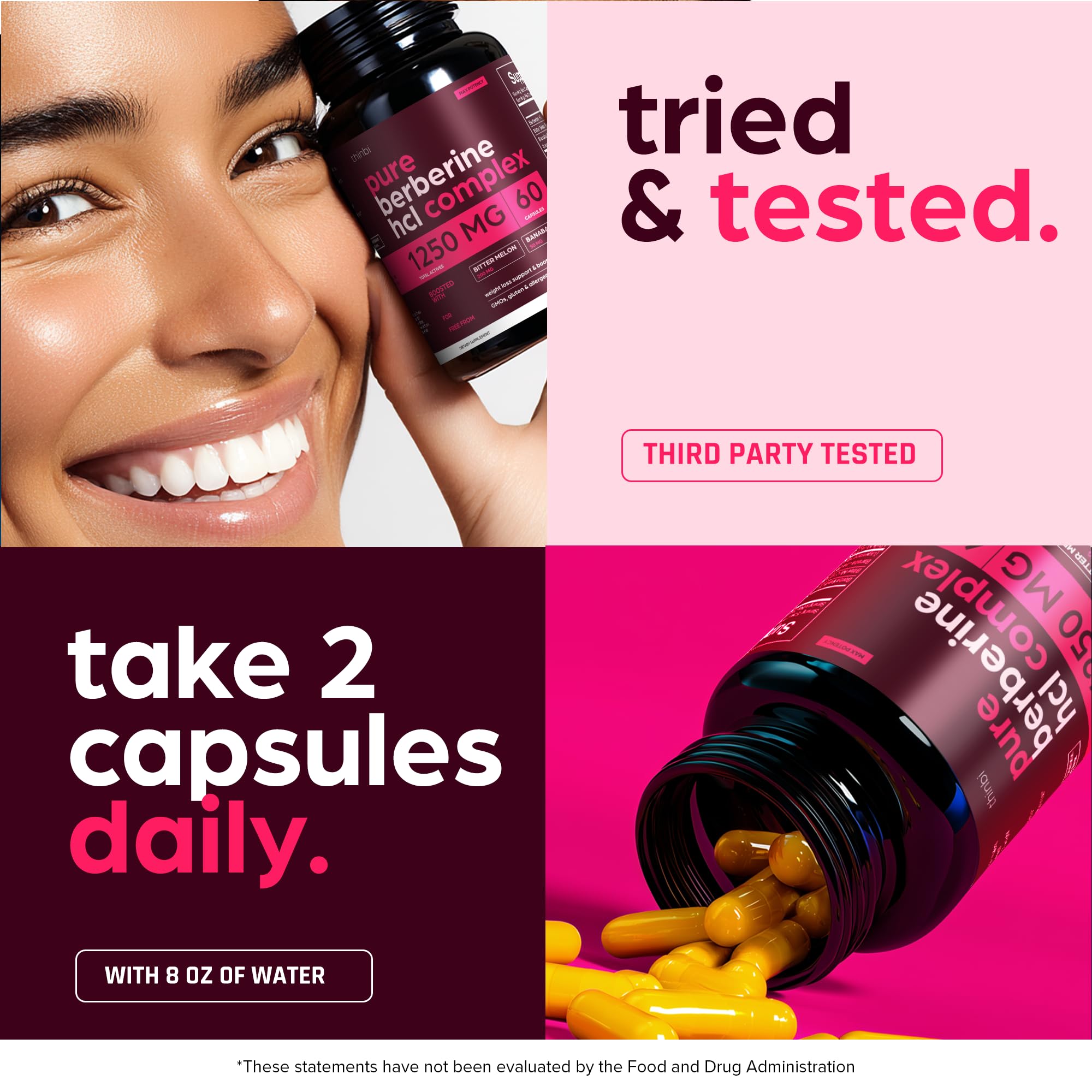 THINBI berberine with bitter melon extract visual underscores botanicals.